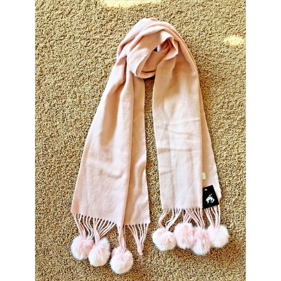 Accessories - Unbranded Pink Wool/Cashmere/Fur Fringe Pom Scarf Wrap Accessory‎ NEW NWT FLAWED